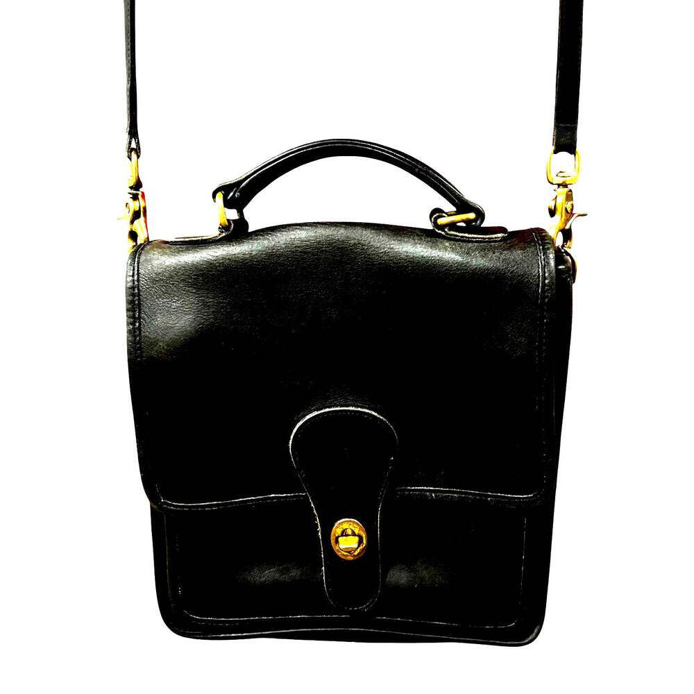 Vintage Coach purse black leather 2-way handbag satchel shoulder crossbody bag